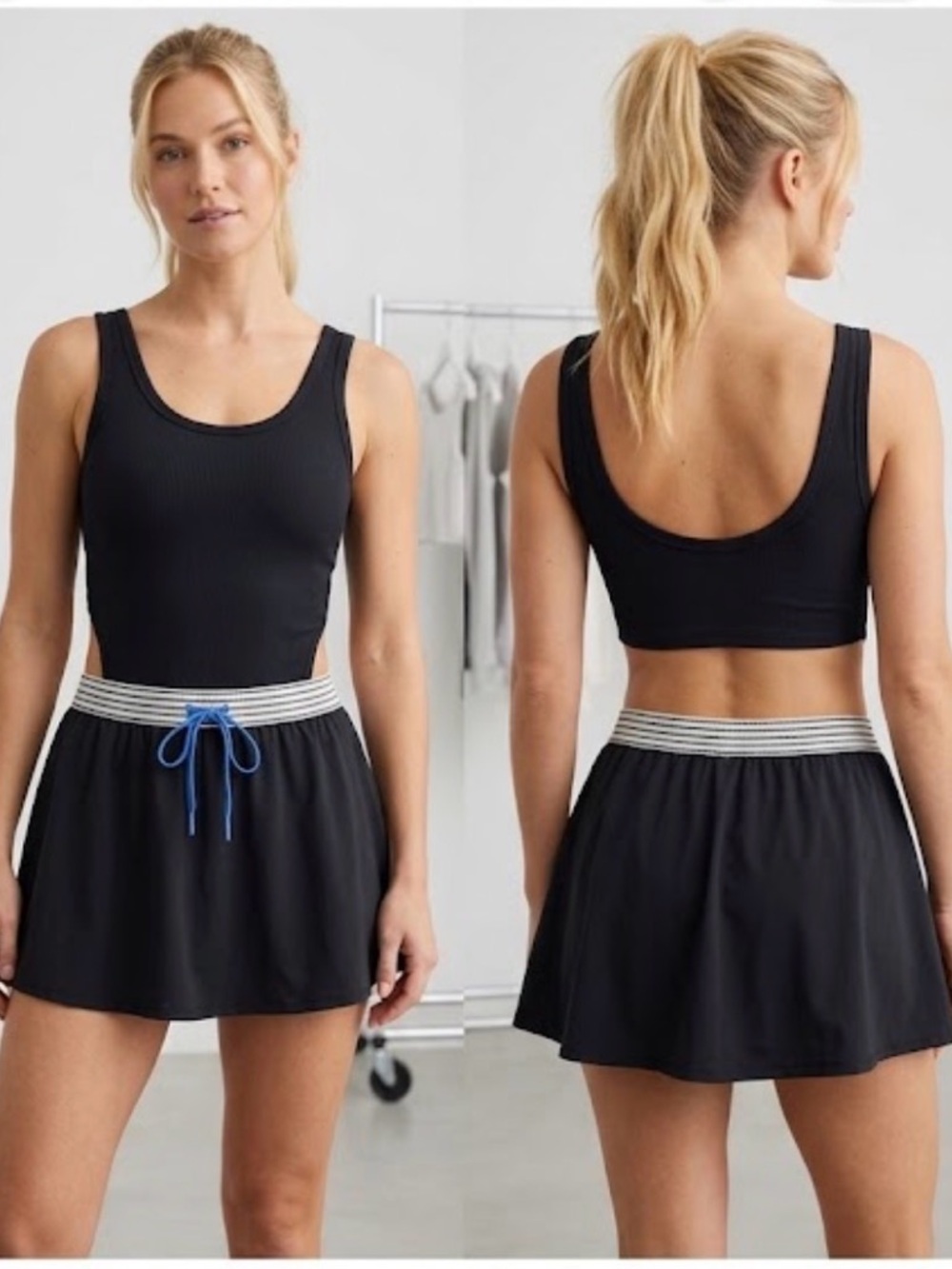 Offline by aerie . Black Sleeveless Jumpsuit with Blue Accent